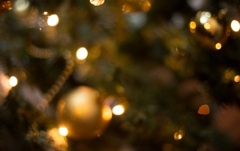 gold and white baubles in tilt shift lens